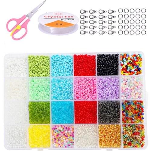 Candy Color 3MM Glass Seed Beads Started Kit Small Craft Beads with Tool Kit for DIY Craft Bracelet Jewelry Making Supplies
