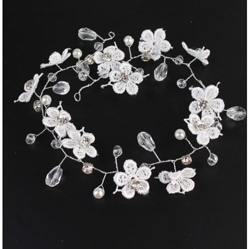 Wedding dress accessories White lace handmade pearl crystal hair band Bride hair chain Bridal tiara Wedding hair accessories