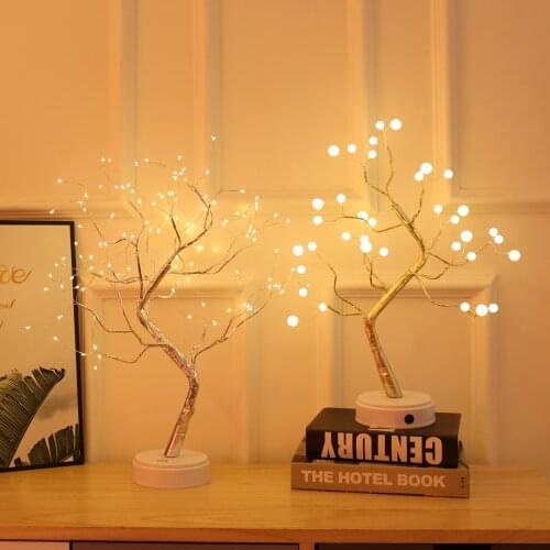 LED Copper Wire Night Light Tree Fairy Lights Home Decoration Night Lamp USB Battery Operated For Bedroom Bedside Table Lamp