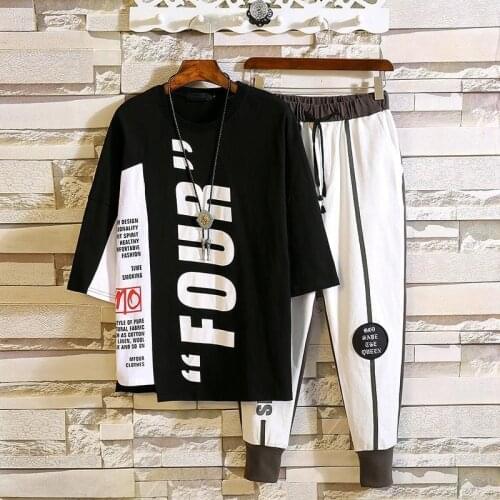 Tops and sweatpants two piece set mens clothes jogger set men clothing summer men outfit set Drawstring matching sets