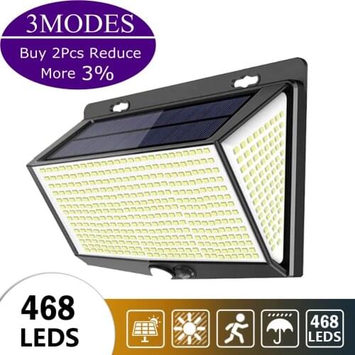 468LED Solar Powered Light Outdoor Landscape Waterproof Motion Sensor Automatic Lighting Street Wall Lamp for Garden Decoration