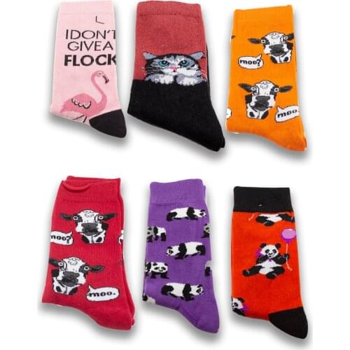 Unisex Graphic Socks Animals Patterned Wooden Box 6 Pieces Cotton Men Women Socks Set For Gift Colourful New Fashion