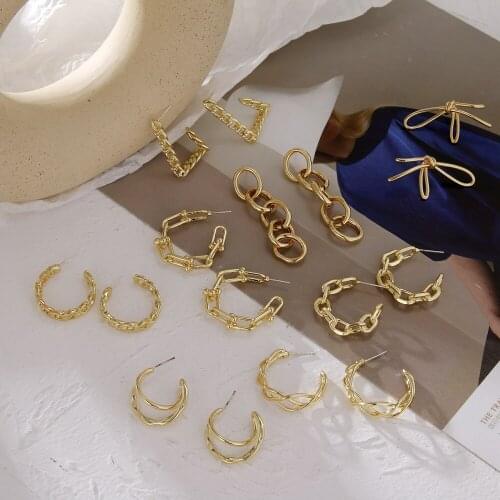 EN Punk Gold Earrings For Women New Femme Geometric Round Earrings Trendy Fashion Metal Korean Jewelry Hoop Brincos Accessories