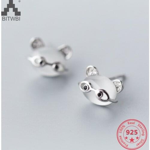 Korea New Design 925 Sterling Silver Simple Fashion White Crystal Bear Animal Stud Earring Jewelry for Women