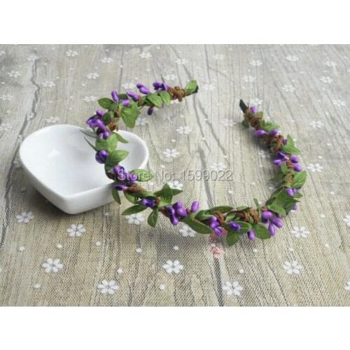 Green Leaf Crown Dark Purple Pip Berry Garland Alice Headband Children Women Rattan Hoop for Rustic Party Kids Hair Accessories