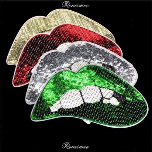 1Pc Iron on Sequins Sexy Lips Embroidery Cloth Stickers Jacket Decorative Embroidery Adhesive Patch Stickers Patch 27.5X8cm