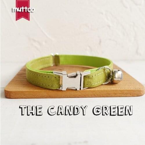 10pcs/lot MUTTCO retailing self-design cat collar THE CANDY GREEN yellowish green poly satin and nylon cat collar 2 sizes UCC030