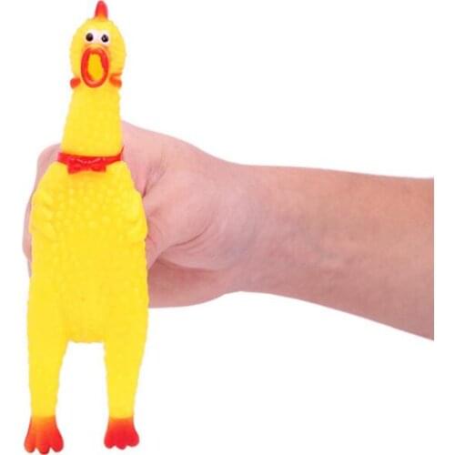100pcs 17*4cm Children Toys Fun Scream The Chicken Rubber Yellow Small Pet Squeaky Chew Toy Hot Sale LX7914
