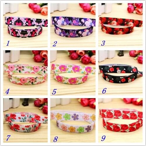 5/8'' Free shipping Fold Elastic FOE flowers printed headband headwear hairband diy decoration wholesale OEM S74