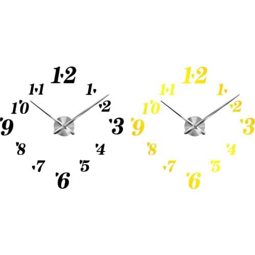 Large DIY Wall Clock, Modern 3D Wall Clock with Mirror Numbers Stickers for Home Office Decorations Gift