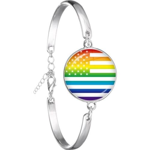 Bi Pride LGBT Chain Bracelet Gay Pride Jewelry Rainbow Flag 18mm Glass Cabochon Bangle Jewelry For Women Men Gift