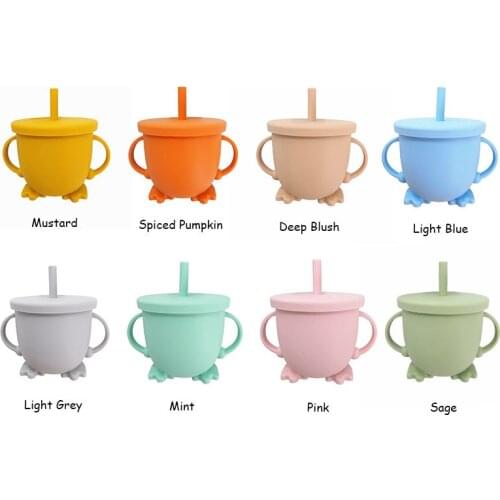 Chenkai 10pcs 8 Color Baby Feeding Straw Newborn Cups Food Grade Silicone Drop-Proof Infant Learn Drink Two Handle Grasping Cup