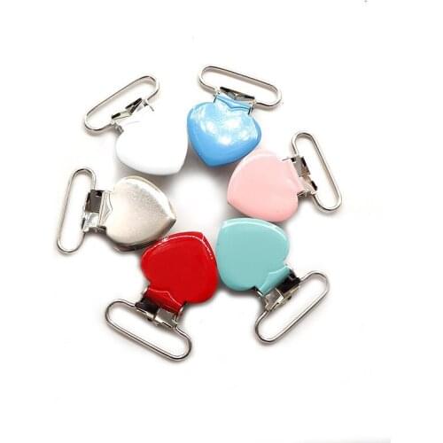 Chenkai 5PCS 1'' 25mm Heart Metal Suspenders Soothers Holder Clips Dummy Pacifier For DIY Baby Teething Chains Toy Accessarries