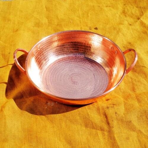 Pure Copper Frying Pan Double/Single Handle Thick Pot Flat Bottom Wok Handmade