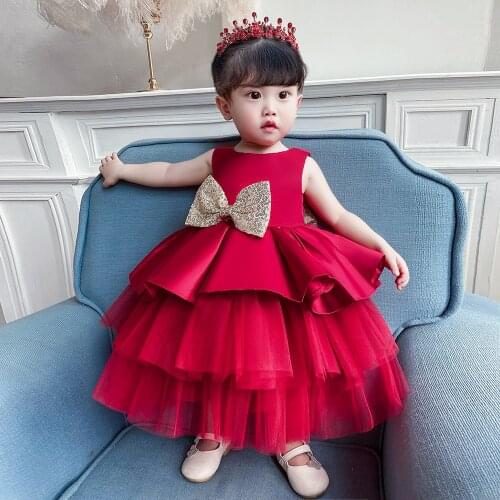 Sequined V-neck Cake Layer Princess Wedding Toddler Birthday Party Children Baptism Baby Girl Clothes Summer Dresses Vestidos