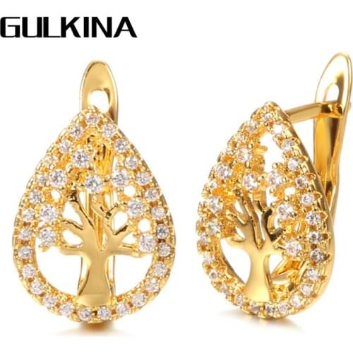 Gulkina Hot Lucky Tree Stud Earrings Fashion 18K Gold Micro-inlaid Natural Zircon Earrings For Woman Vintage Wedding Jewelry