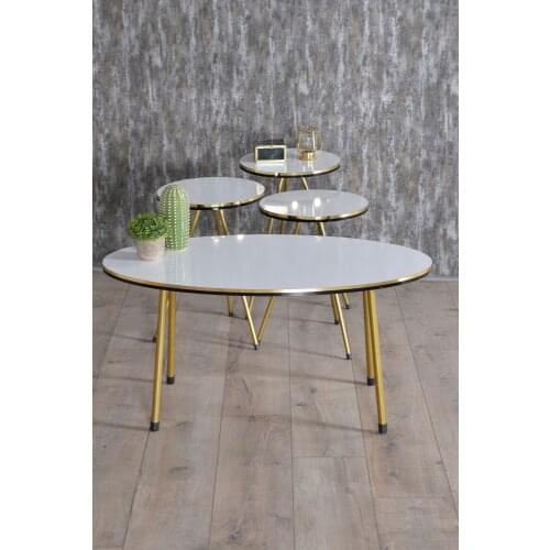 Zigon Coffee Table And Coffee Table in the Middle Ellipse Set Double Gold White Metal