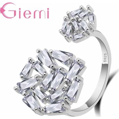 Shiny Clear Cubic Zircon Rings for Women Resizable Solid 925 Sterling Silver Finger Bijoux Hot Engagement Party Ring