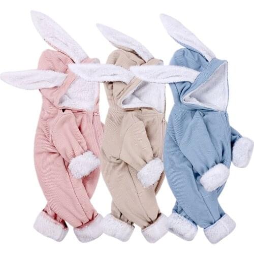 Newborn long-sleeve rompers winter toddler clothes cartoon rabbit ears baby boys girls warm jumpsuit overalls infant costume