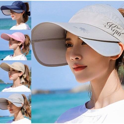 Korean Women Empty Top Straw Sun Visor Hat Wide Brim Sunscreen Adjustable Beach Baseball Cap