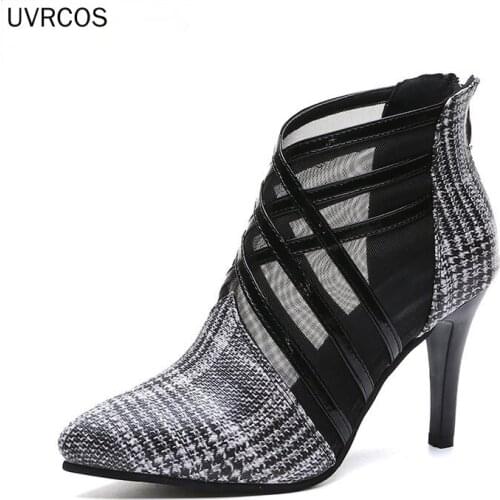 Summer Mesh Peep Toe Sandals Sexy Heels Single Shoes Women In Europe And America Spring Gauze High Pointed Toe