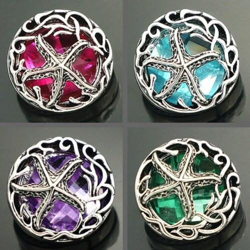 Fashion beauty Hollow Starfish Colorful inner rhinestone 20MM metal snap buttons fit DIY 18mm snap jewelry wholesale KZ3192