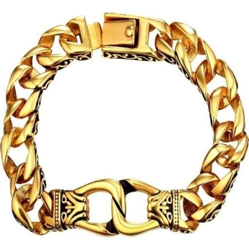 Mens Cyclist Rock Metal Chain Retro Totem Punk Motorcycle Bracelet Two-Color Fashion Cuff Bracelet Wristband