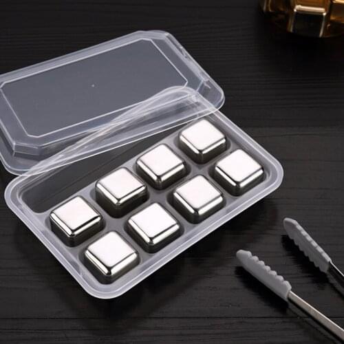 6-12pcs/set Food Grade 304 Stainless Steel Ice Cubes Reusable Chilling Stones for Whiskey Wine Fast Cooling Cold