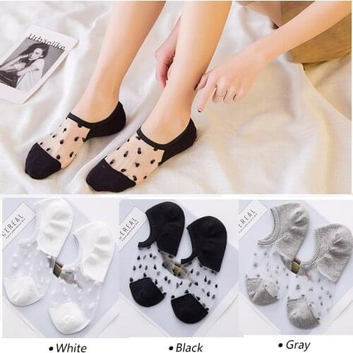 1/2/3/4/5pair Womens Ankle Socks Transparent Invisible Socks Summer No Show Lace Socks Non-slip Mesh Sheer Half Thin Socks
