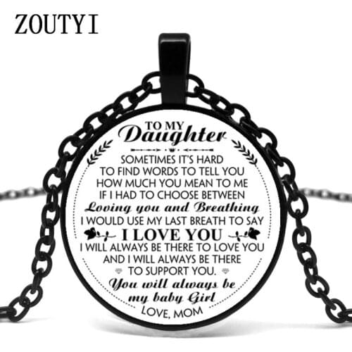 2019 / new to my daughter family rumors motto glass pendant necklace, crystal inlaid pendant necklace ladies mens jewelry gifts