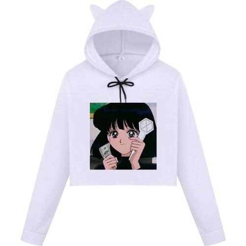 Autumn Crop Top Womens Hoodies Sweatshirts Fashion Japanese Anime Girl Print Gothic Harajuku Hoodie Plus Size Kawaii Hoody Kpop