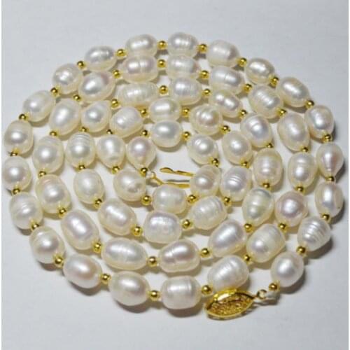 New 9-10mm genuine natural white rice South China Sea pearl necklace 32 inches