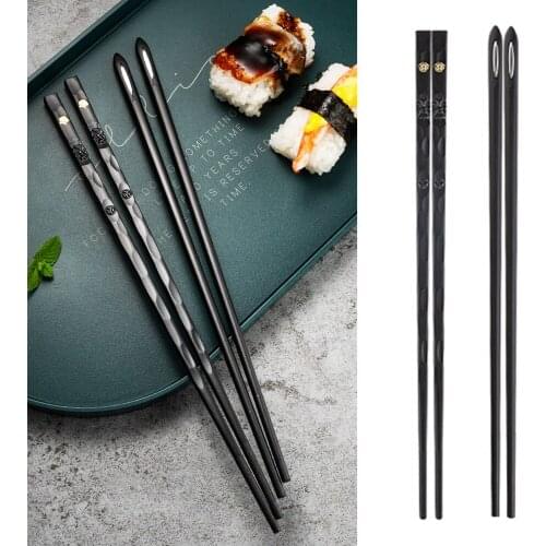 5 Pairs/Lot Alloy Laser Engraving Chopsticks Squared Edge Non-Slip Reusable Sushi Sticks Handmade Gift Pack