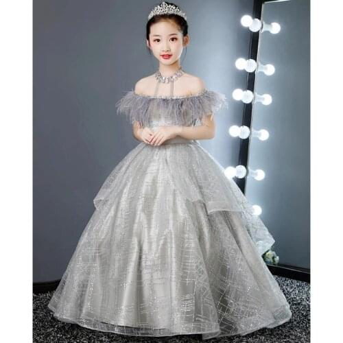 Girls Princess Dress Birthday Party Beading Sequines Design Evening Gown Kids Pageant Catwalk Dress For Girls Vestidos L832