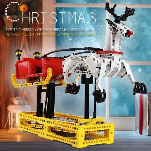 Mould King 10010 Creative Toys The MOC-4121 Christmas Santa Reindeer Sleigh Building Blocks Assembly Bricks Kids Christmas Gifts