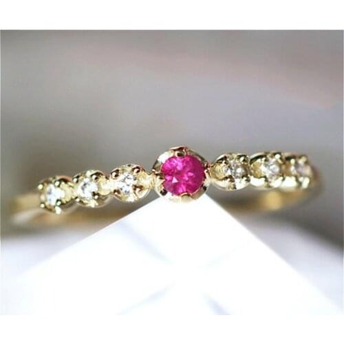 Simple Gold Color Slim Red Zircon Rings for Women Japanese and Korean Style Fashion Jewellery Accessories BAOSHINA