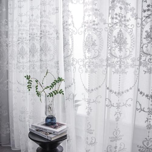 Embroidered White Tulle Curtains For Living Room European Voile Sheer Curtains For Window Bedroom Lace Curtains Wind Fresh Green