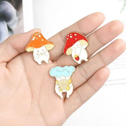 Cute Mushroom Enamel Pin DIY Kawaii Lapel Pins Badge Brooches For Backpack Clothing Cartoon Badge Funny Jewelry Decoration
