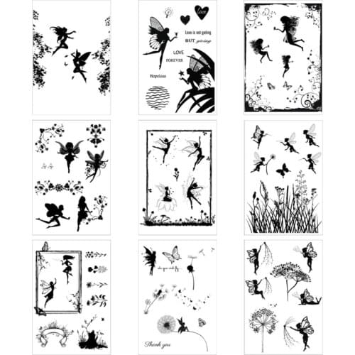 Fairy Clear Stamps Elegant Flower Wishes Fairy Dandelion Butterfly Swirls Clear Stamps for Card Making Decoration DIY