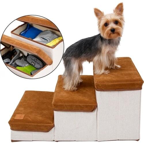 Collapsible 3 Tiers Dog Steps Stairs Ladder for Pet Dog Anti-slip Removable Dogs Bed Stairs Sponge Steps Cat Stairs Pet Supplies
