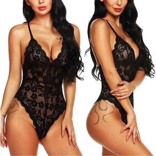 Sexy Lingerie Underwear Lace Open Back one-piece Translucent Erotic Nightclub Hot V-neck Temptation Sling ladys Bra Set Halter
