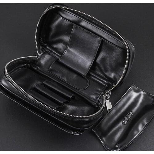 Black Leather Tobacco Bag Pipe Pocket Accessories Case Smoking Bag For 3 Pipes Tamper Filter Tool Cleaner Preserve Freshness