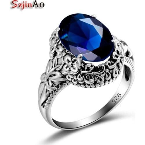 Szjinao Bulgaria Bohemian 925 Sterling Silver Rings for Women Rings Oval Sapphire Jewelry Communion Gifts Factory Wholeslae