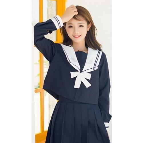 Navy blue Anime Sailor Suit Cosplay Costumes JK Uniform School Shirt Skirt Bow Suit Short /Long Sleeves Full Set For Women Girls