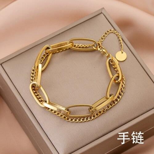 XIYANIKE 316L Stainless Steel Gold Color Thick Geometric Chain Bracelets Gift 2021 New For Women Men Fashion Party Jewelry