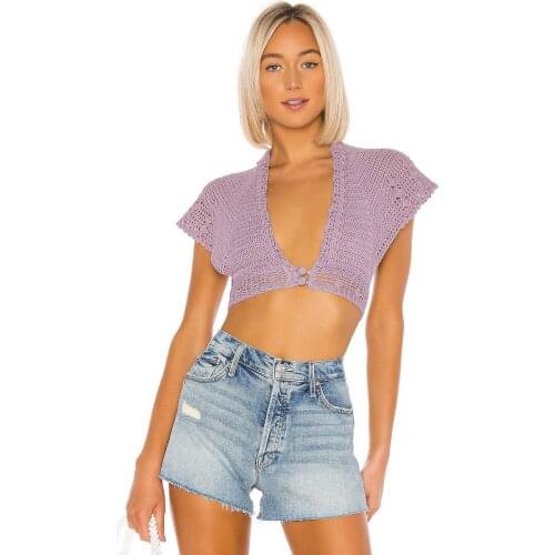 Women High Quanlity 100%cotton Handmade Hollow Out Crochet Crop Cardi