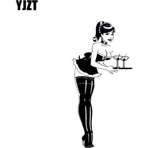 YJZT 8.6*17.6CM Sexy Waitress Girl Black/Silver Vinyl Decals Good Quality Covering The Body Popular Fashion Design C20-0348
