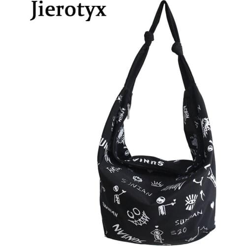 JIEROTYX 2021 Casual High Street Style Womens Shoulder Bags Large Space Cartoon Printing Casual Laides Bags zipper Opening