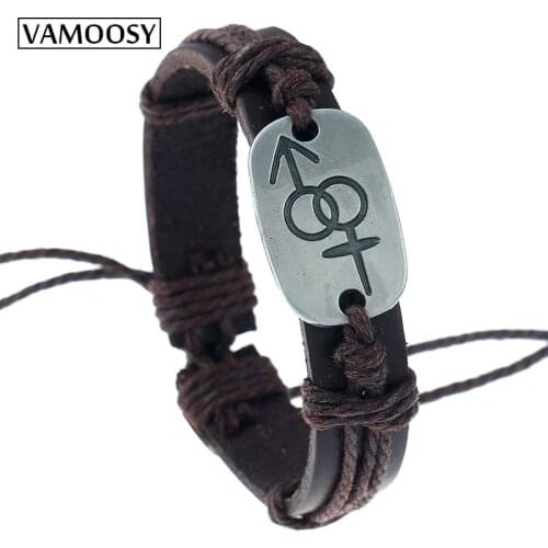 Punk bracelet Men couple Symbol Bracelets Alloy Charm Handmade Wax Rope Leather Bracelets Bangle for women Jewelry Wholesale