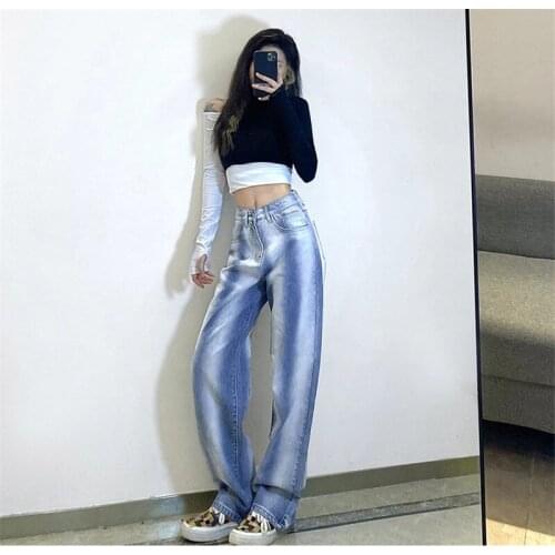 Vintage Y2K High Waist Tie Dye Jeans Pants For Women Loose Blue Striped Printed Summer Denim Trousers Wide Leg Pants Jean P142